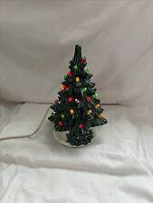 VINTAGE GREEN CERAMIC Christmas TREE LIGHTED  10” with long Switch/Cord picture