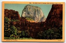 The Great White Throne Linen Postcard Zion National Park Utah UT UNP c1917 picture