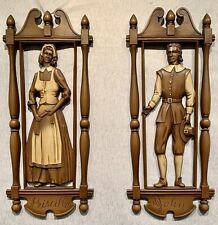 Pilgrims John and Priscilla Wall Hanging Art Plaques SYROCO Wood Look EUC picture