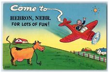 c1910's Come To Hebron Nebraska NE, For Lots Of Fun Airplane Goat Postcard picture