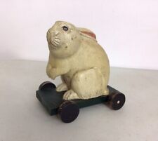 Vintage Folk art Wooden Rabbit On Wheels picture