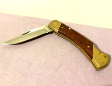 Schrade+ LB7 Uncle Henry USA Flat Blade Wood/Brass Handle Lockback Folding Knife picture