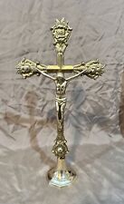 Antique Standing Crucifix Brass Altar Cross 14.5