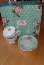 Brew To A Tea BTaT 2pc Floral And Polka Dot Tea Cups And Saucers picture