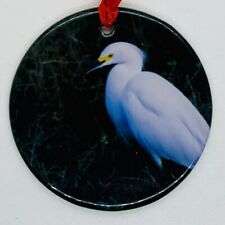 Snowy Egret Heron Christmas Tree Ornament Porcelain Round Wildlife Bird Lovers picture