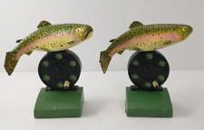 Antique TROUT UNLIMITED Cast-Iron Fly Fishing Reel BOOKENDS SET Statue Sculpture picture