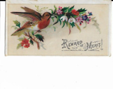 Victorian Antique Trade Card Reward of Merit Bird w/ Tree Branch Flower Bouquet picture