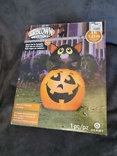 Airblown Inflatable Cat in Pumpkin Gemmy 2003 Pumpkin Time Rare Works 7ft Tall picture