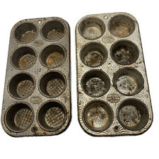 2 Vintage Ekco Ovenex Muffin Pans 8 Count Starburst Checkered Kitchen Decore picture
