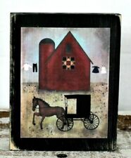 Amish Buggy Barn Quilt Farmhouse Prim Tiered Tray Block Shelf Sitter 3.5X4.5 picture