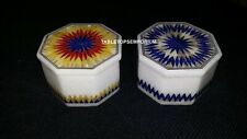 Antique Marble White Set Of Two Jewelry Box Multi Stone Inlay Art Room Decors picture