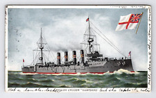 Postcard 1908 Armored Cruiser War Ship Hampshire Military British Navy Sea View picture