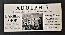 antique ADOLPH's BARBER SHOP JEWELRY CORNER swarthmore pa INK BLOTTER PAPER AD picture