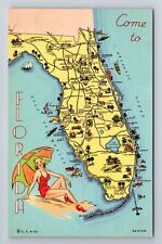 Come To Florida Advertising, Florida State Map, Antique, Vintage Postcard picture