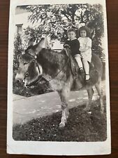 Antique RPPC Children on Donkey Photo Postcard picture
