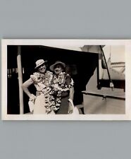 Antique 1940's Women wearing Lei's - Black & White Photography Photo picture
