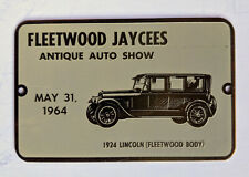 MAY 1964 ANTIQUE CAR SHOW, 1924 LINCOLN, FLEETWOOD JAYCEES, BRASS PLAQUE picture
