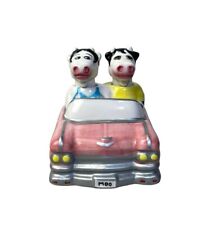 Vintage Clay Art Cows in Pink Convertible Car Salt & Pepper Shakers Moo License picture