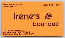 Vintage Business Card Irene's Boutique Pismo Beach California picture