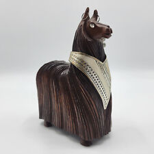 Mahogany Wood Handmade Alpaca Figurine Sterling Silver Accents Stamped 925 LARIA picture