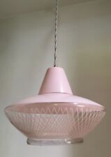 Rare Vintage Space Age Saucer Pendant Ceiling Light - Pink picture