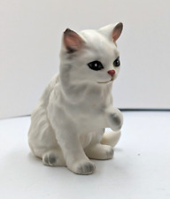 Vintage Lefton Long Hair White Persian Cat Kitty Figurine Blue Eyes 3.5