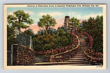 Michigan City IN-Indiana, Stairway To Observation Tower, Vintage Postcard picture