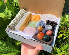 Crystal Healing & Cleansing Kit, 15 pcs Box: Stones, Smudge, Palo & Directions picture