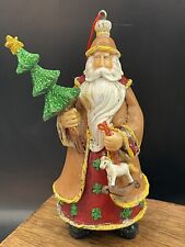 Santa Claus With Small Horse And Tree Christmas Ornament Glitter picture