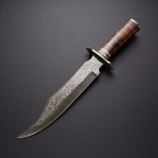 Custom Handmade Damascus Steel Hunting Bowie Knife with Leather Sheath picture
