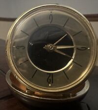Vintage Brown Gold Black Elgin Travel ROUND Alarm Clock Wind Up Manual picture