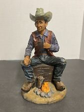 Western Cowboy Statue camp fire and coffee Resin Figure #553 picture