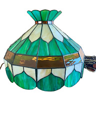 Vintage Hanging Leaded Stained Glass Light With Plug picture