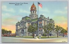 Postcard Muncie Indiana Delaware County Court House with American Flag picture
