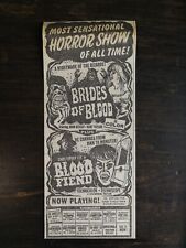 Vintage 1969 Horror Movies Brides of Blood & Blood Fiend Newspaper Original Ad picture