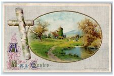 John Winsch Artist Signed Postcard Easter Cross Houses Scene Embossed Enfield MA picture