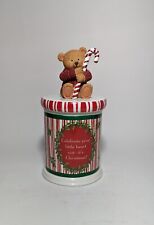 Hallmark Gourmet Gifts Christmas Candy Jar Red Striped Teddy Bear w/Candy Cane picture