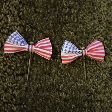 Pair Antique USA Flag Stick Pin Bow Tie Hatpin Political America Patriotic WWI picture