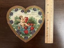c1915 Antique Valentine's Day Card Child Kid Cherub Painting Red Hearts picture
