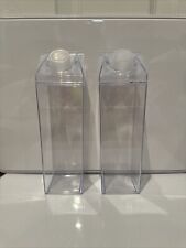 Clear Plastic Acrylic Milk Carton Rectangle Water Bottle Box Set Of 2 16 oz each picture