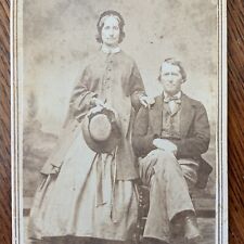CDV Civil War couple straw hat Homer NY tax stamp L Barker hoop dress skirt lady picture