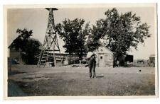 KS Kansas Rush County Field Farmers Farm Shed Barn Windmill Mill Postcard RPPC picture