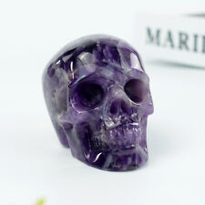 Dream Amethyst Quartz Stone Realistic Skull Hand Carved Natural Crystal Statue picture