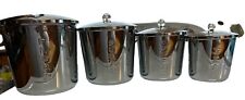 Vtg Everedy Metal 4 Pc CANISTER SET Clear Knobs Tea Coffee Retro Silver Kitchen picture