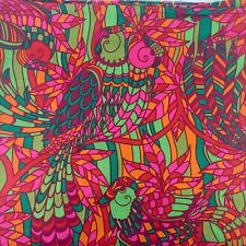 4yds Vintage Bloomcraft Fabric Stained Glass Floral Abstract Bird Hot Pink Green picture