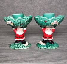 VTG PAIR OF 1962 NAPCOWARE JAPAN SANTA BERRY HOLLY CANDLE STAND HOLDERS X-5476 picture
