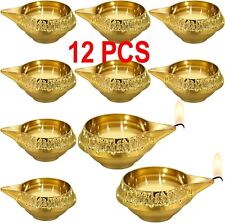12 PCS Traditional Kuber Diya Brass Diwali Diya for Pooja Golden Brass Oil Lamps picture