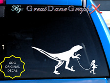 Girl Walking a Velociraptor -Vinyl Decal Sticker -Color Choice -HIGH QUALITY picture