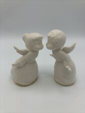 163. Vintage Schmid Bros Made In Japan Kissing Angels Bisque Figurines Boy Girl picture