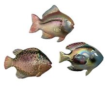 Vtg 3 Iridescent Ceramic Fish Wall Plaques Set Ceramicraft? California Pottery? picture